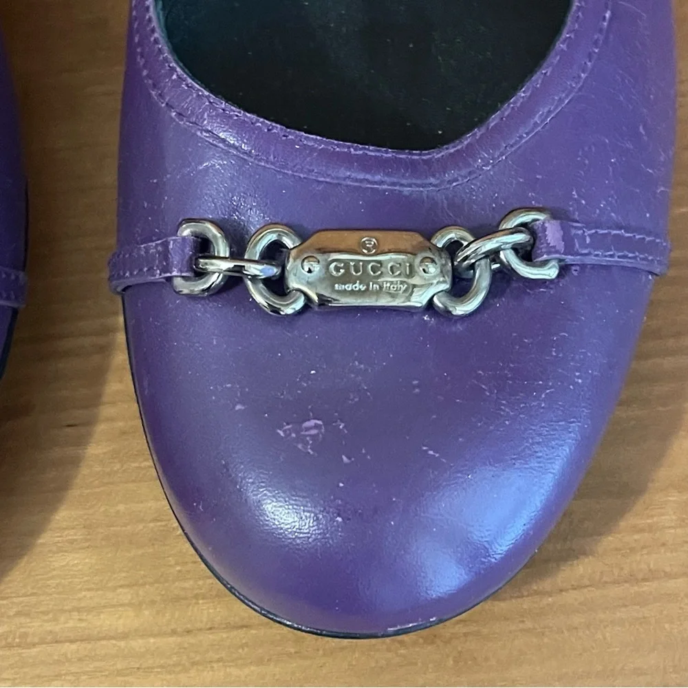 Vintage GUCCI Purple Leather Ballet Flats - 40C - Picture 4 of 15